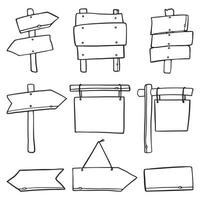 segnaletica in legno e set di indicazioni vettoriali illustrazione incisione contorno doodle stile cartone animato