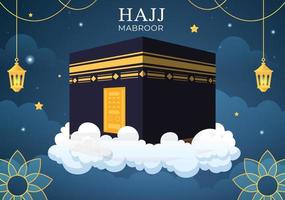 hajj o umrah mabroor fumetto illustrazione con makkah kaaba adatto per modelli di sfondo, poster o pagina di destinazione vettore