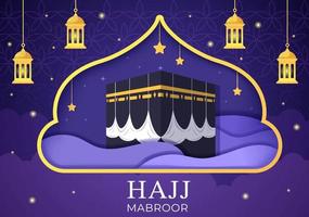 hajj o umrah mabroor fumetto illustrazione con makkah kaaba adatto per modelli di sfondo, poster o pagina di destinazione vettore