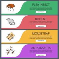 set di modelli di banner web per il controllo dei parassiti. pulci, roditori, trappola per topi, formiche. voci di menu a colori del sito Web con icone lineari. concetti di progettazione di intestazioni vettoriali