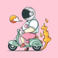 illustrazione di persona con casco da astronauta in sella a uno scooter vettore