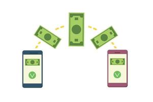 trasferimento di denaro online da un telefono cellulare. il concetto di pagamento veloce. illustrazione del fumetto di vettore. vettore