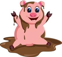 illustrazione della posa del fumetto di maiale carino vettore
