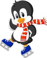 simpatico pinguino pattinaggio sul ghiaccio vettore