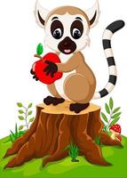 carino lemure in piedi sul ceppo di albero vettore