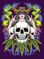 rituale della dea del cranio della cannabis della strega vettore