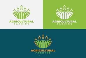 concetto di logo agricolo, modello di disegno vettoriale del logo della fattoria di grano per prodotto biologico naturale