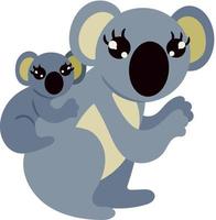 adorabile koala con bambino che si abbraccia da dietro. immagine isolata su sfondo bianco. illustrazione vettoriale per la decorazione del sito Web di poster di menu di prodotti per bambini