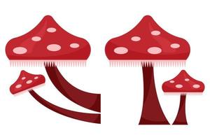 impostare funghi fungo piatto stile cartone animato isolato sfondo bianco vettore