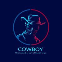 american bandit cowboy logo line pop art potrait design colorato con sfondo scuro. illustrazione vettoriale astratta.