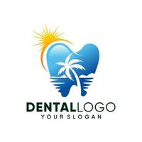 ispirazione moderna per il design del logo dei denti dentali sulla spiaggia vettore