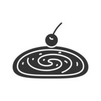 Icona del glifo con strudel di ciliegie. rotolo svizzero con marmellata. simbolo della sagoma. spazio negativo. illustrazione vettoriale isolato