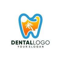 ispirazione moderna per il design del logo dei denti dentali sulla spiaggia vettore