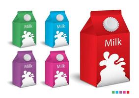 scatole di latte, scatole di succhi di frutta realistiche. pacchetti di simulazione. imballaggio per bevande in carta bianca 3d. vettore