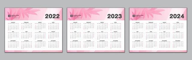 calendario 2022, 2023, modello anno 2024, calendario semplice, design del calendario da tavolo, calendario da pareteLa settimana inizia da domenica. set di 12 mesi, pianificatore, poster, vettore eps10, sfondo astratto rosso
