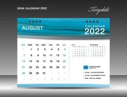 calendario da tavolo 2022 modello vettoriale, agosto 2022 anno vettore
