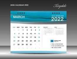 calendario da tavolo 2022 modello vettoriale, marzo 2022 anno vettore