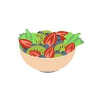 cibo sano per la colazione. menù classico con macedonia di frutta e verdura in una ciotola. illustrazione vettoriale.