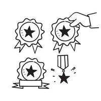 medaglia del vincitore del doodle disegnato a mano con l'icona dell'illustrazione della stella vettore