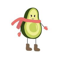 illustrazione vettoriale carattere invernale ragazza avocado in una sciarpa, stivali e guanti in inverno.