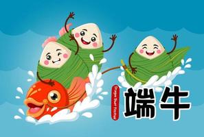 festival della barca del drago gnocco di riso zongzi gioca a cavalcare il pesce carpa vettore