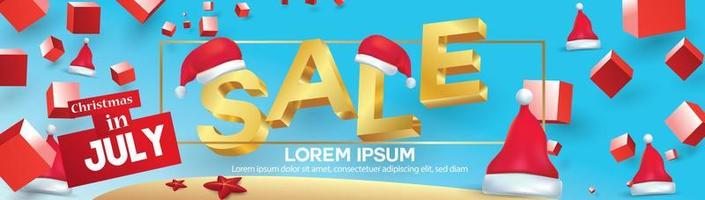 natale a giugno, luglio, agosto, per poster, marketing, pubblicità, saldi estivi, banner in estate con offerta di sconto spazio copia vettore