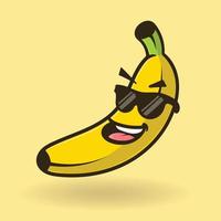 arte della banana usando l'illustrazione dell'icona di vettore dell'autoadesivo degli occhiali. logo del fumetto della banana, concetto dell'icona della frutta bianco isolato. stile cartone animato piatto adatto per pagina di destinazione web, banner, adesivo, sfondo