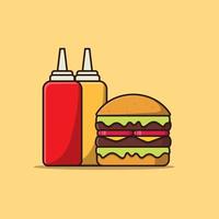 hamburger fast food con design piatto illustrazione vettoriale cartone animato salsa