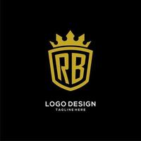 iniziale rb logo scudo corona stile, design elegante di lusso con monogramma logo vettore