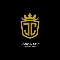 iniziale jc logo scudo corona stile, design elegante di lusso con monogramma logo vettore