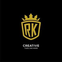 logo rk iniziale scudo corona stile, design elegante di lusso con logo monogramma vettore