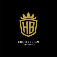 iniziale logo hb scudo corona stile, design elegante di lusso con monogramma logo vettore