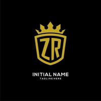 iniziale zr logo scudo corona stile, design elegante di lusso con monogramma logo vettore