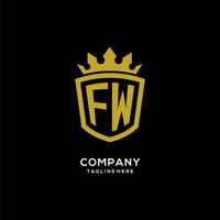 logo fw iniziale scudo corona stile, design elegante di lusso con logo monogramma vettore