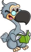 l'uccello intelligente del dodo sta leggendo un libro vettore