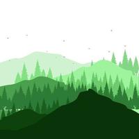 silhouette sfondo illustrazione della foresta tropicale verde e delle montagne vettore