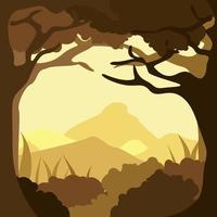 illustrazione vettoriale di sfondo silhouette foresta e montagna