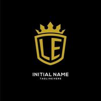 iniziale le logo scudo corona stile, design di lusso elegante logo monogramma vettore