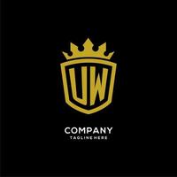 iniziale uw logo scudo corona stile, design di lusso elegante logo monogramma vettore