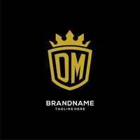 iniziale dm logo scudo corona stile, design di lusso elegante logo monogramma vettore