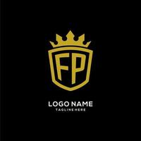 logo fp iniziale scudo corona stile, design elegante di lusso con monogramma logo vettore