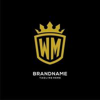iniziale logo wm scudo corona stile, design elegante di lusso con monogramma logo vettore