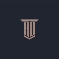 ro logo monogramma iniziale con design in stile pilastro vettore