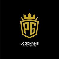 logo pg iniziale scudo corona stile, design elegante di lusso con logo monogramma vettore