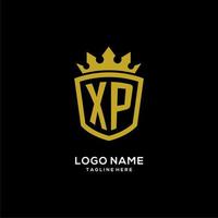 iniziale xp logo scudo corona stile, design elegante di lusso con monogramma logo vettore