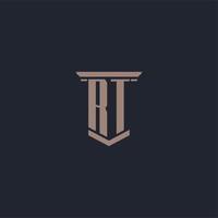 logo monogramma iniziale rt con design in stile pilastro vettore