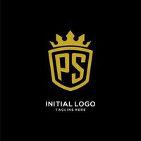 logo ps iniziale scudo corona stile, design elegante e lussuoso con logo monogramma vettore