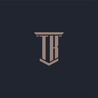 tk logo monogramma iniziale con design in stile pilastro vettore