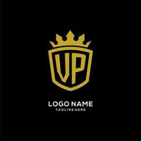 iniziale vp logo scudo corona stile, design di lusso elegante logo monogramma vettore
