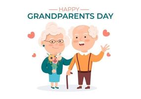 felice giorno dei nonni simpatico cartone animato illustrazione con coppia di anziani, decorazione floreale, nonno e nonna in stile piatto per poster o biglietto di auguri vettore